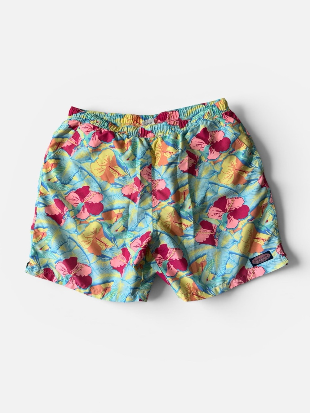 Vineyard Vines mens XL blue pink floral swim suit trunks mesh lined shorts EUC